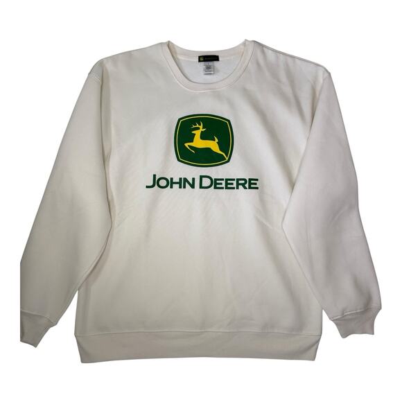 John Deere Sweatshirt Men’s XL Cream White Crewneck Pullover Logo Vintage Farm - Picture 1 of 6